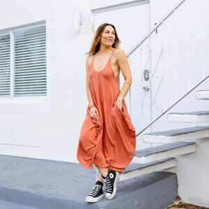 Buddha Pants Womens Sleeveless Midi Maxi Flowy Boho Hippie Geneva Dress Blush